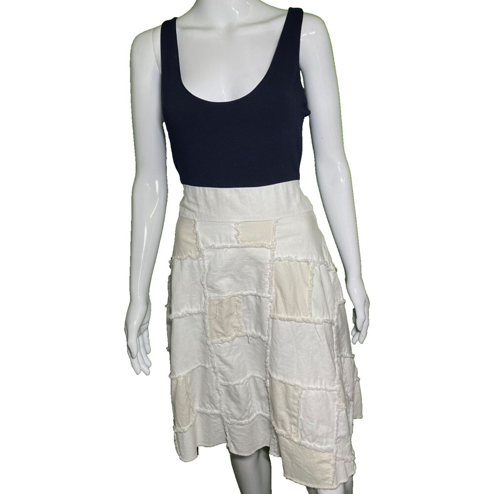 Dallin Chase Navy Blue & White Patchwork Fit & Flare Midi Dress Medium Summer